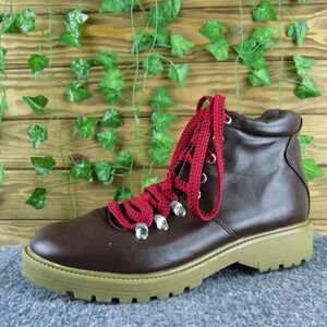 Universal Thread Brown Faux Leather Hiking Boots Red Laces Lug Sole Women's 9
